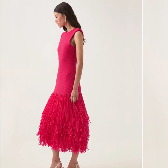 Aje Rushes Raffia Knit Midi Dress in Deep Fuschia Pink size small - Picture 5 of 13